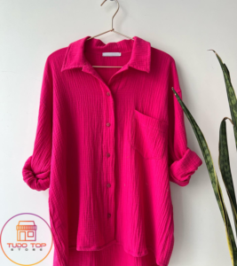 conjunto terno plissado na cor rosa