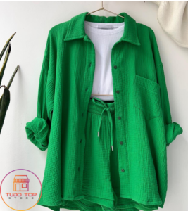 conjunto terno plissado na cor verde