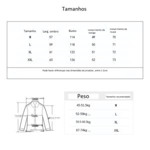 tabela de tamanho das peças