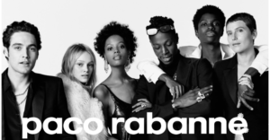 7 modelos em fundo branco abaixo escrito pacco rabanne