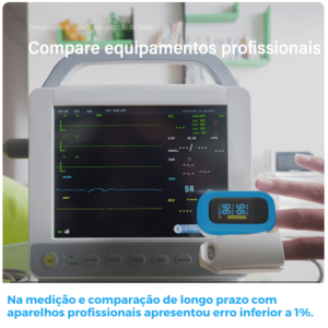 monitor multiparamétrico sendo comparado com oximetro de dedo da tudo top store oficial